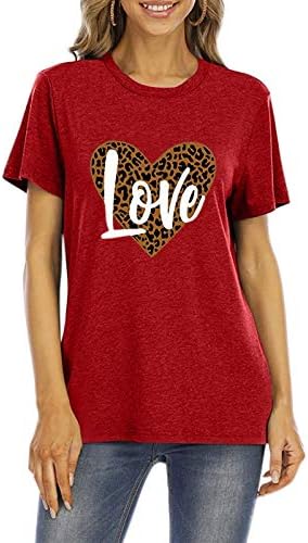 Дамски Ризи с Къс Ръкав Леопард Сърце Graphic Tees Модни Летни Модни Ежедневните Свободни Тренировки Основни
